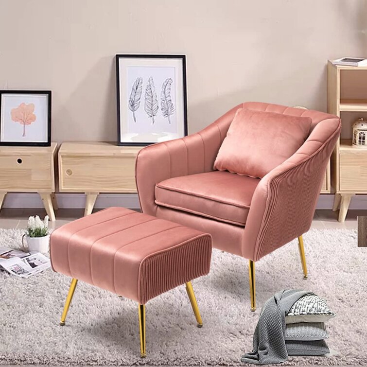 Pink accent chair with gold online legs